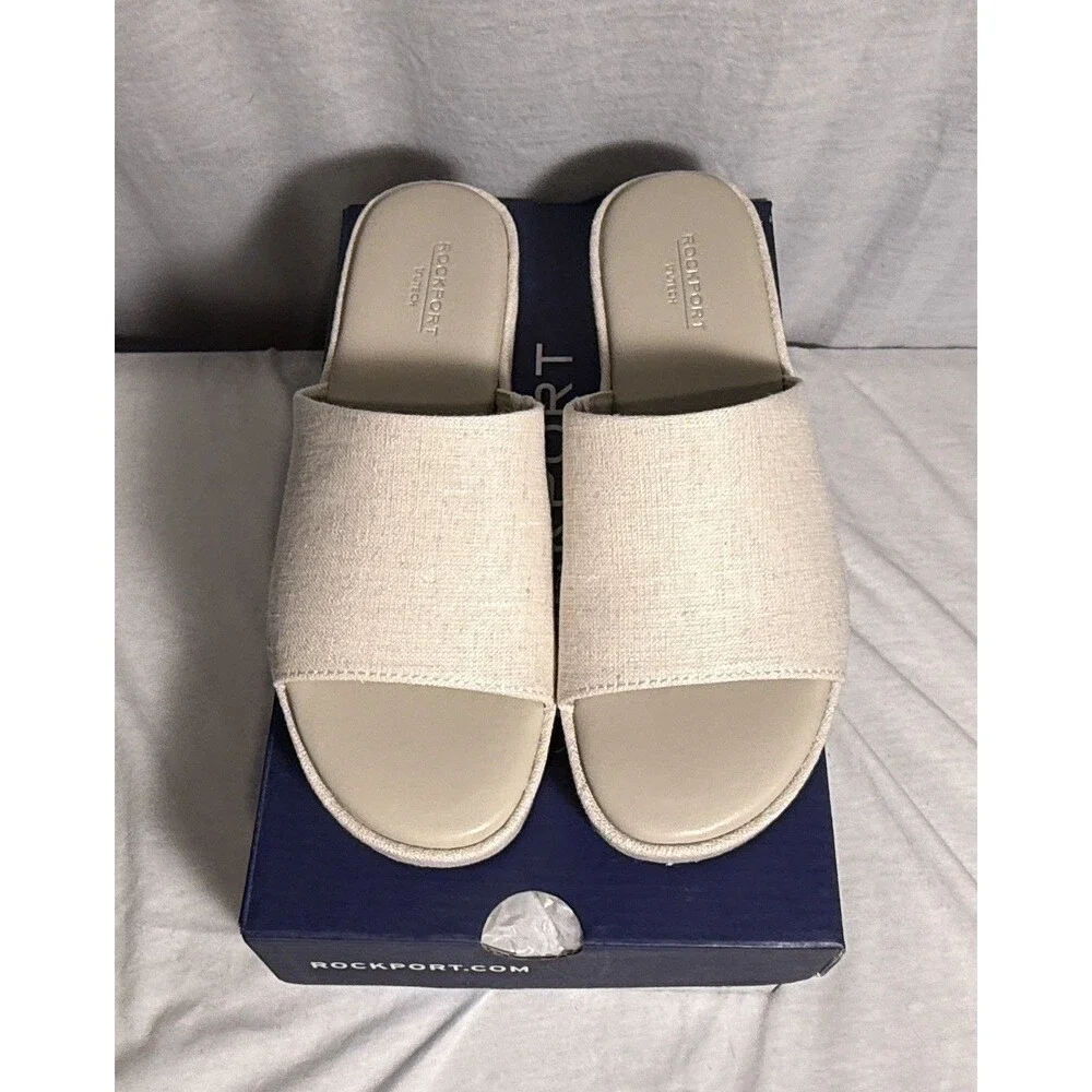 NEW NIB Rockport Aubriella Slides Womens Comfort Sandals Size 5.5 shoes Natural